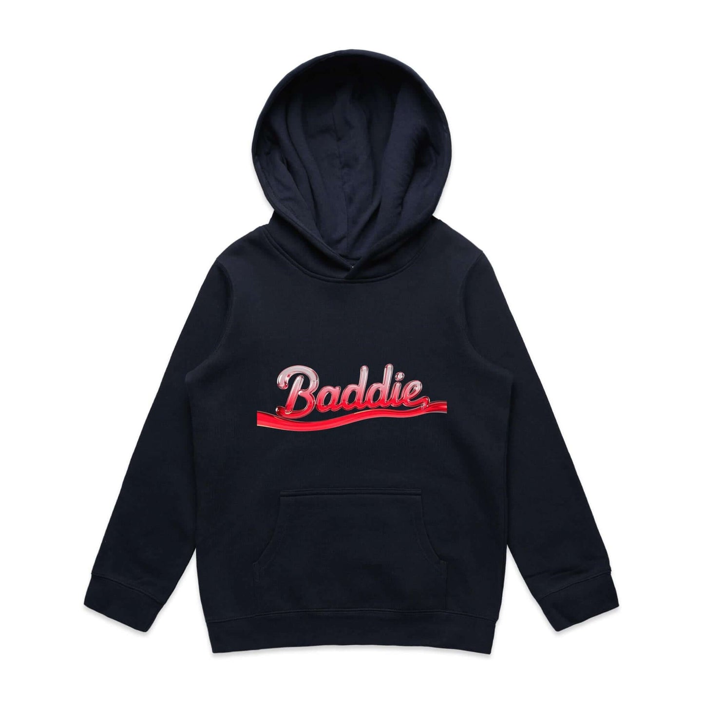 AS Colour Kids Baddie Youth Hoodie with red liquid text design, perfect for trendy winter wear.