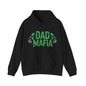 DAD MAFIA unisex hoodie in black with neon green lettering and stylized skulls for bold statement style.