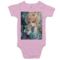 AS Colour baby onesie featuring a chibi boy holding a rainbow tiger, perfect for animal lovers and vibrant graphic design.