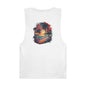Tank top featuring tropical sunset beach design with palm trees, perfect for summer vibes and beach lovers.