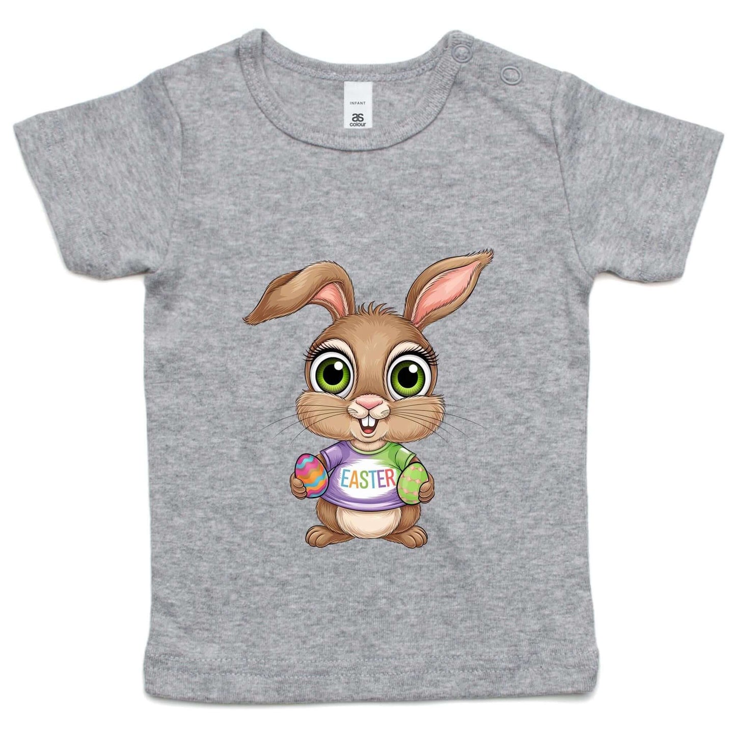 Cute infant t-shirt with a colorful Easter Bunny design, perfect for toddlers. Regular fit, 100% cotton fabric.