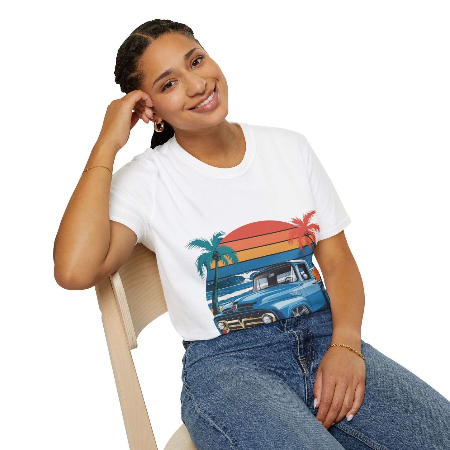  T-shirt featuring a vintage pickup truck design, perfect for cruising vibes and car lovers.