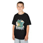 Boy wearing a black Kids Tee featuring the 'Little Dragon' cartoon character design, perfect for young dragon fans.