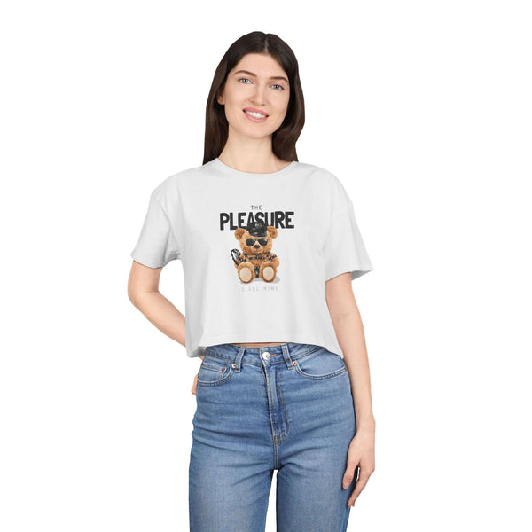 Crop Tee - Playful Teddy Bear Design 'The Pleasure is all Mine' - Cookies Trend Collective