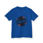 Kids blue tee featuring a retro 'Baddie' universe design, perfect for trendy kids who love unique fashion.