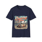 Vintage hotrod 'Cruising Vibes' T-Shirt featuring palm tree lined street design for summer vibes and car lovers.