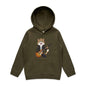Kid's hoodie with Rock and Roll Cat Playing Guitar design for, perfect for music and cat lovers.