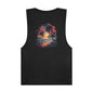 Tank top featuring tropical sunset beach design with palm trees, perfect for summer vibes and coastal fashion.