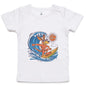 Infant tee featuring a cool kangaroo surfing design, perfect for beach lovers and summer vibes.