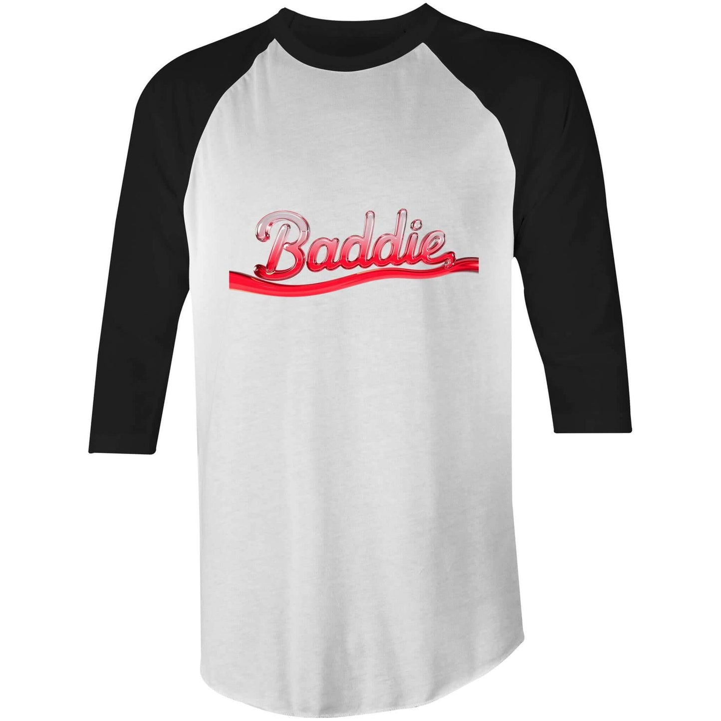 AS Colour Baddie 3/4 sleeve tee with translucent red typography, trendy streetwear style for casual wear.