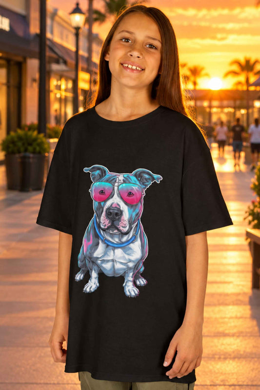 Kids Synth Wave Pit Bull T-Shirt - Cool, Comfortable & Stylish for Every Adventure - Cookies Trend Collective