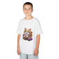 White Kid's T-shirt featuring a cute kitten playing in a basket of wool, perfect for cat lovers.