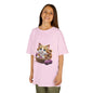 Pink Kid's Tee featuring a cute cat playing in a basket of wool, perfect for cat lovers and kid's fashion.