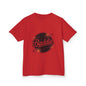 Kids tee in red featuring retro 'Baddie' universe design with text, perfect for trendy young fashion lovers.