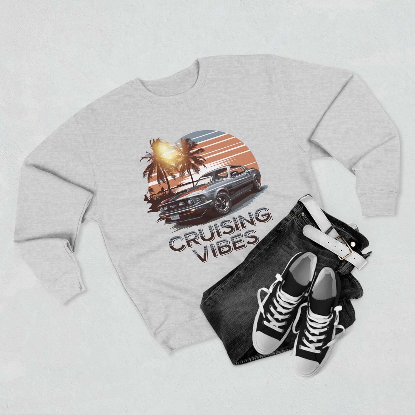 Mustang Sunset Crewneck Sweatshirt - Cruising Vibes