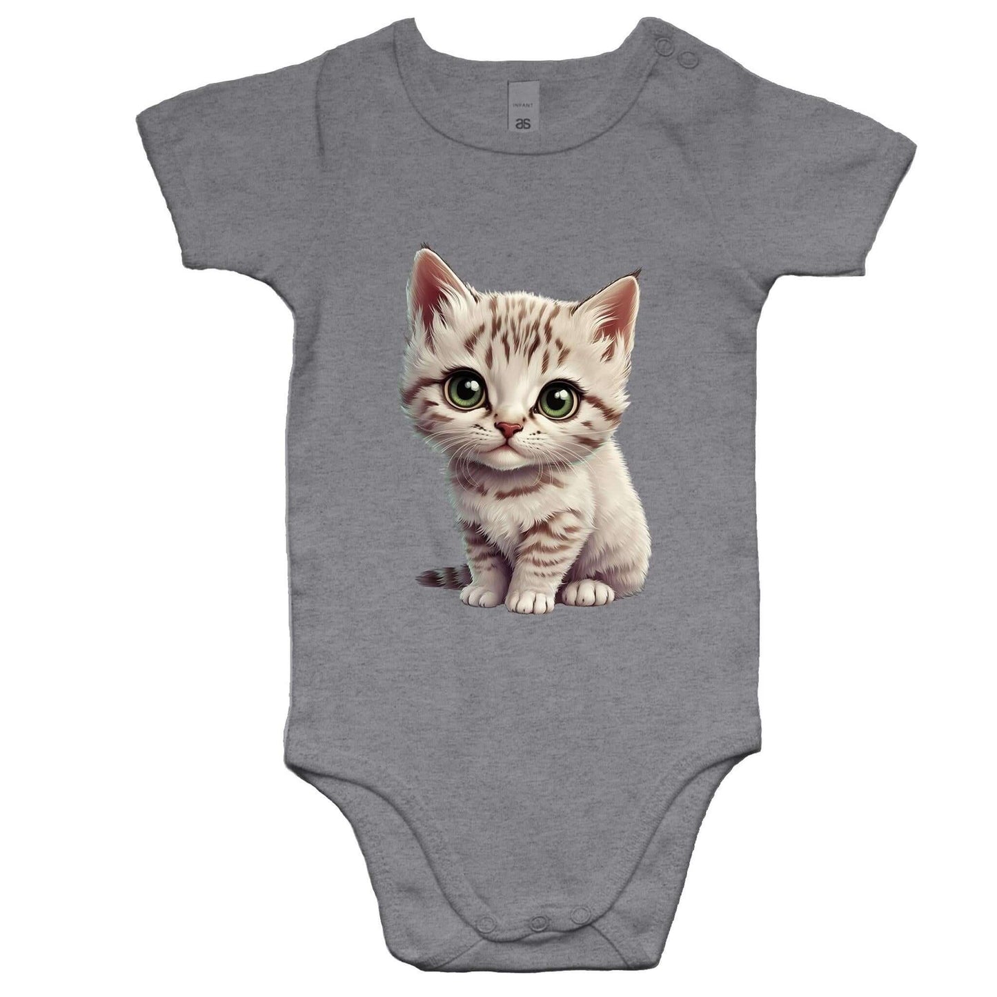 Cute kitten graphic onesie romper for infants and toddlers, perfect for cat lovers.