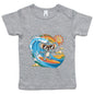Infant T-shirt featuring a cool surfing koala design with sunglasses, perfect for beach-loving families.