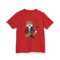 Kid's T-shirt with Rock and Roll Cat Playing Guitar design for musical children, perfect for cat lovers.