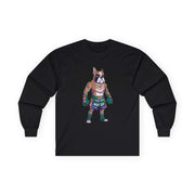 Long Sleeve Tee - Cartoon Boxer Dog Muay Thai Fighter Design - Cookies Trend Collective
