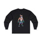 Long sleeve tee featuring cartoon boxer dog as Muay Thai fighter, perfect for dog lovers and fight night clothing.