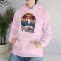 Retro funny fishing quote hooded sweatshirt with palm trees and text 'They call me 007 0 Fish 0 Bites 7 Hours' for fishing enthusiasts.