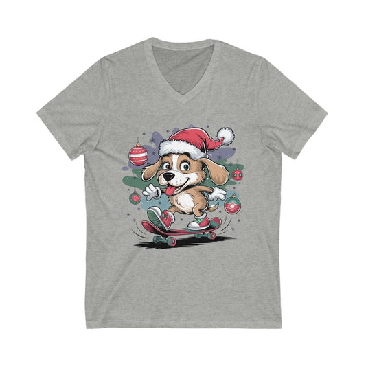 T-Shirt - Dog Riding Skateboard with Santa Hat Design