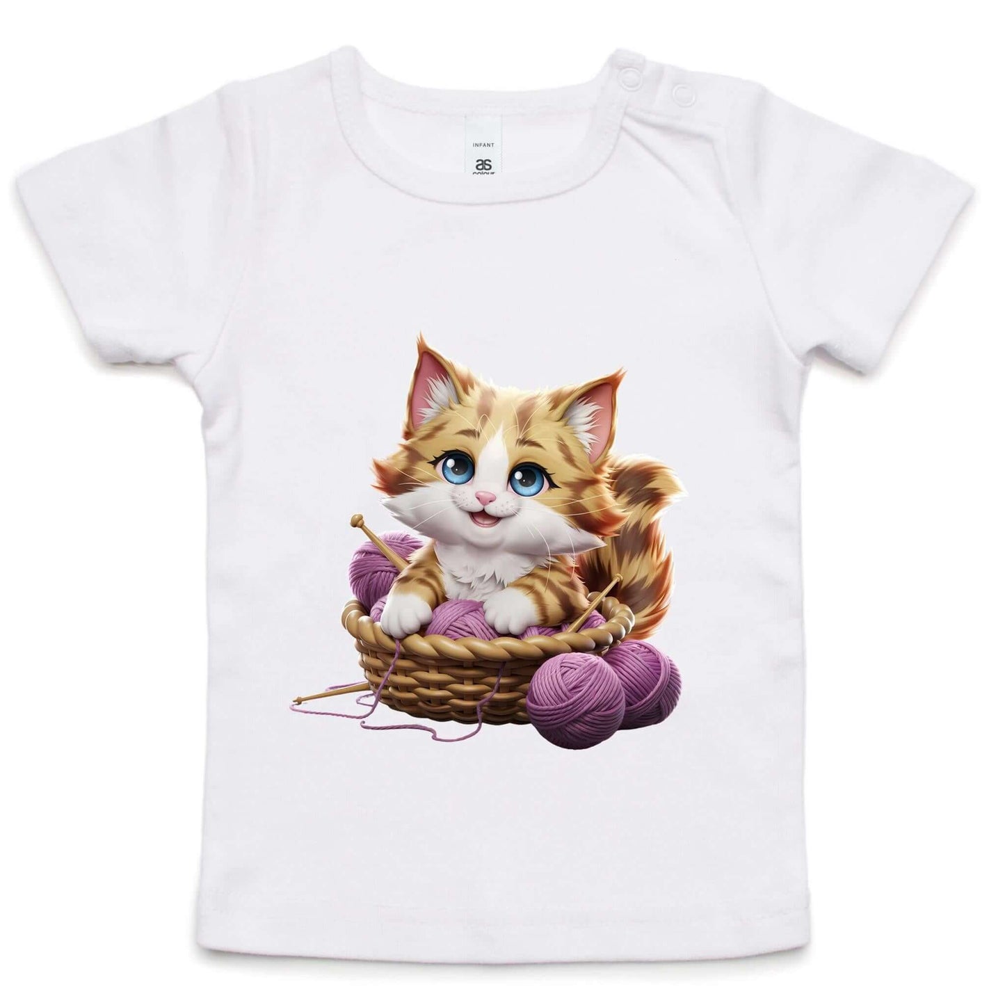 AS Colour toddler tee featuring a cute cat playing in a basket of wool, perfect for cat lovers.