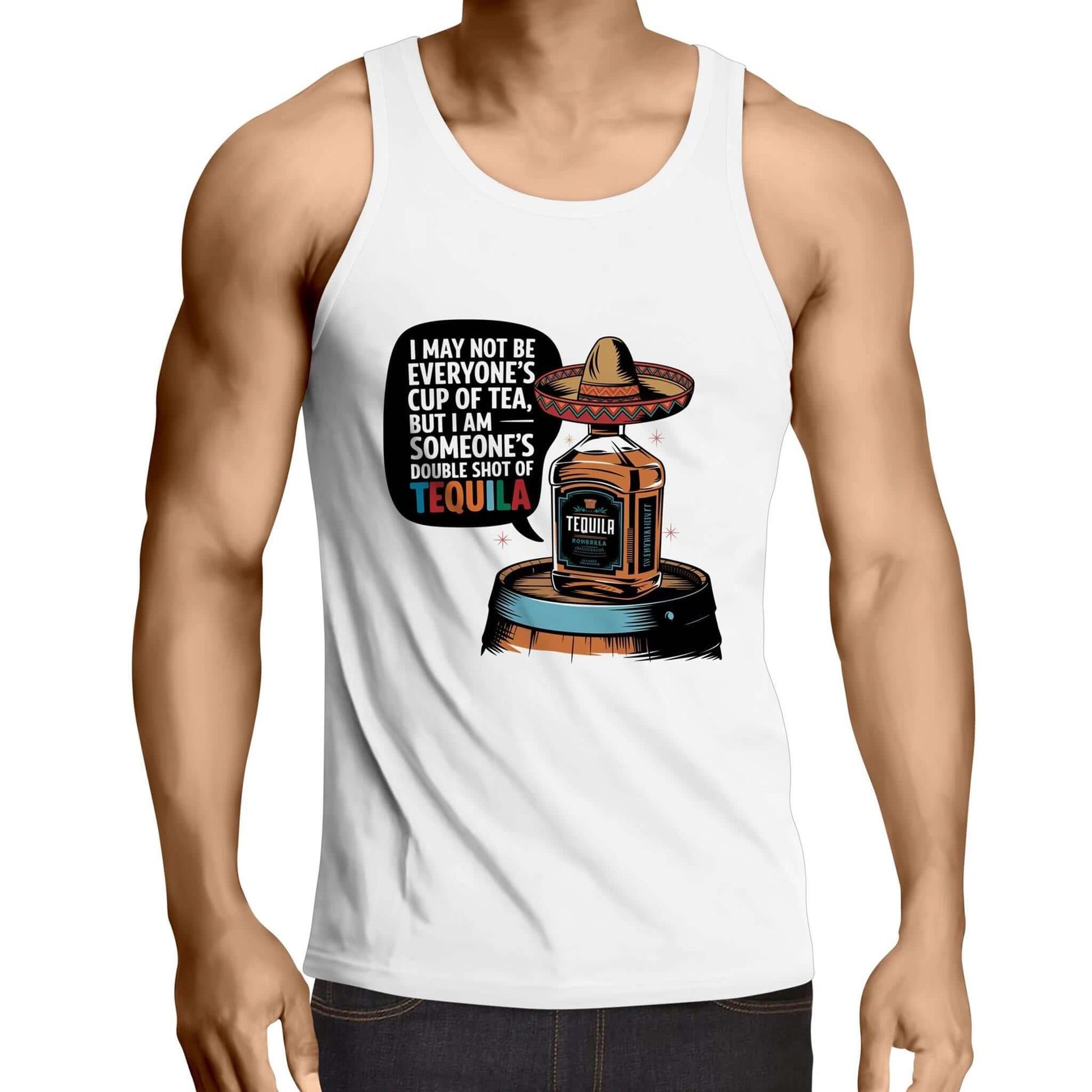 AS Colour men's singlet top featuring funny tequila quote and sombrero design, perfect for summer BBQ vibes.