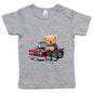 Infant grey tee featuring a cute teddy bear with a vintage pickup truck design, perfect for car lovers.