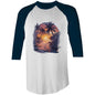 AS Colour Raglan 3/4 Sleeve T-Shirt featuring Sunset Island Beach design, perfect for summer vibes and casual outings.