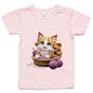 AS Colour infant tee featuring a cute cat playing in a basket of wool, perfect for cat lovers and baby fashion.