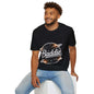 Unisex soft-style black T-shirt featuring a retro 'Baddie' universe design, perfect for trendy casual wear.