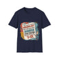 Unisex T-shirt featuring a colorful cartoon teacher graphic with a humorous quote about vocabulary.