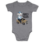 Baby onesie featuring cute puppy riding a ride on truck with text 'Daddy's Little Trucker', perfect for dog lovers.