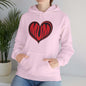 Pink hoodie with 'MUM' in red heart design, perfect for Mother's Day and cozy casual wear.