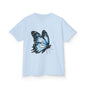 Light blue kid's T-shirt featuring a beautiful blue butterfly design, perfect for nature and animal lovers.