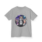 DJ Dog kids tee with vibrant design, featuring a dog DJ at a dance party surrounded by energetic party goers.