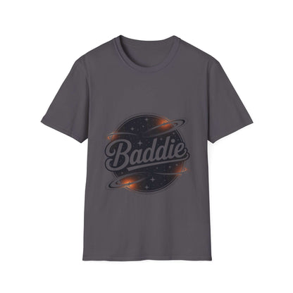 Unisex soft-style T-shirt featuring retro Baddie universe design with planets and stars in trendy.