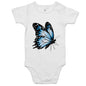 AS Colour baby onesie romper featuring a beautiful blue butterfly design, perfect for nature and animal lovers.