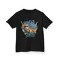  Black Kids tee featuring lazy cat at beach design and text 'Too Lazy to be Lazy', perfect for summer fun.