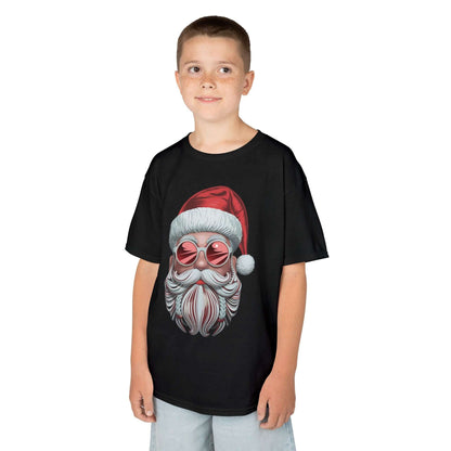 Cool Santa Kids T-shirt featuring modern Santa in sunglasses, perfect for holiday cheer and festive vibes.