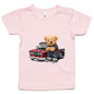 Cute infant tee featuring an adorable teddy bear with a vintage pickup truck design, perfect for car lovers.