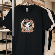 Chibi Girl Garden Youth T-Shirt by Cookies Trend Collective featuring a colourful cartoon girl surrounded by flowers