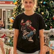 Ripper Santa Youth T-Shirt – Skateboarding Santa Christmas Shirt for Kids