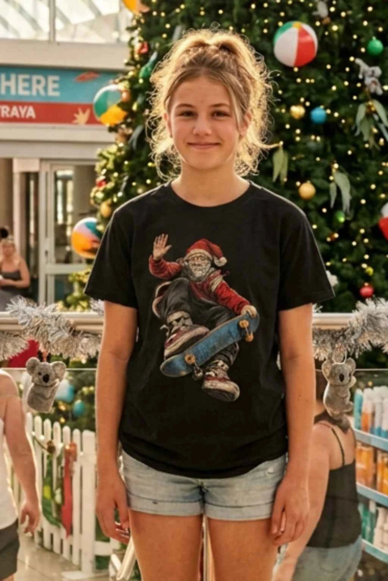 Ripper Santa Youth T-Shirt – Skateboarding Santa Christmas Shirt for Kids - authentic product design