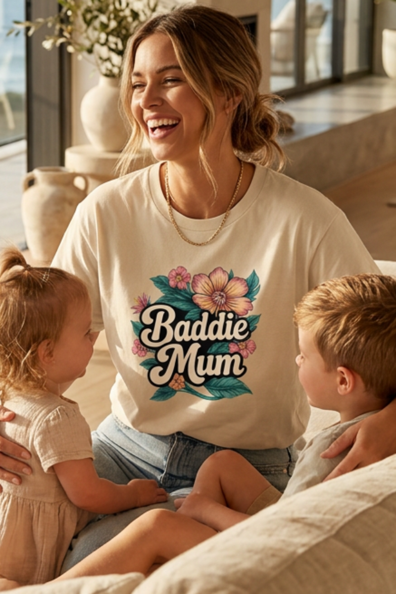 Baddie Mum T-Shirt – Floral Mum Graphic Tee | Cookies Trend Collective - authentic product design