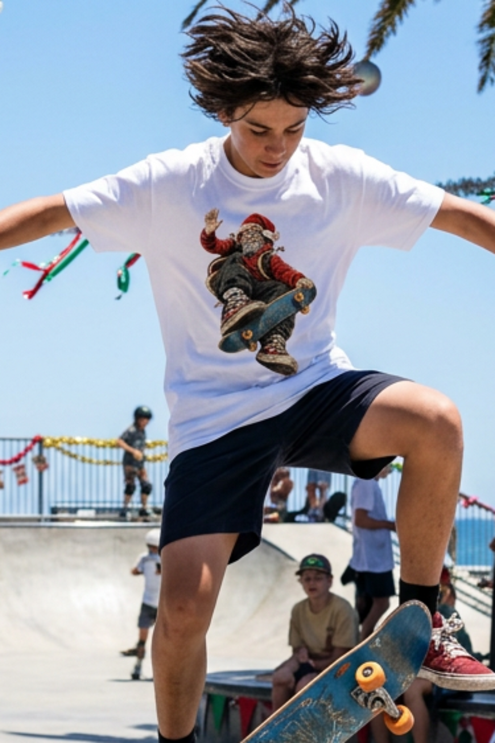 Ripper Santa Youth T-Shirt – Skateboarding Santa Christmas Shirt for Kids