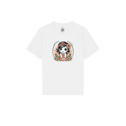 Chibi Girl Garden Youth T-Shirt by Cookies Trend Collective featuring a colourful cartoon girl surrounded by flowers