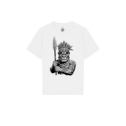 Youth Tiki T-shirt by Cookies Trend Collective featuring a black-and-white tribal character holding a spear