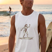 Men's Mermaid Surfer Tank Top – White Vintage Surf Graphic | Cookies Trend Collective